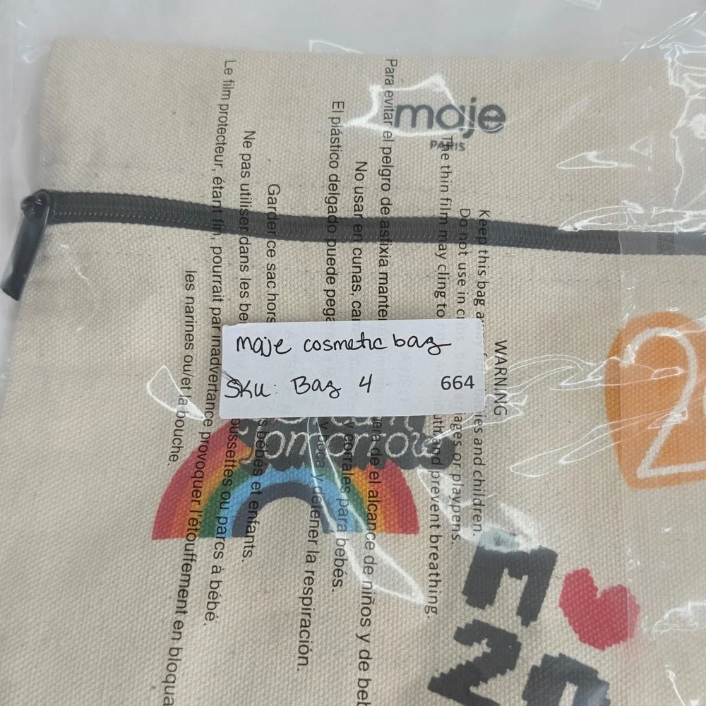 Maje Paris Canvas Zip Pouch - Embroidered Patches Chic French Designer Accessory